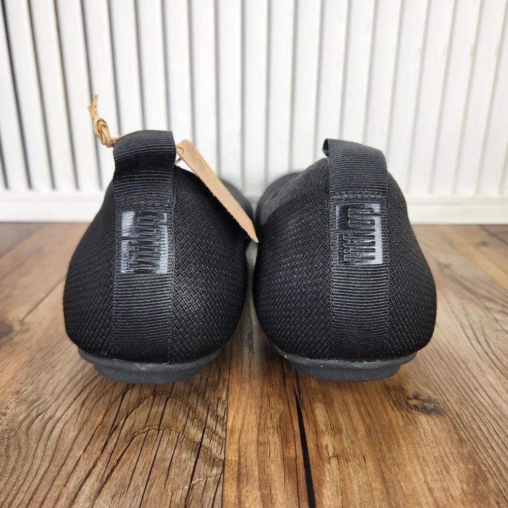 Fitflop Allegro Knit Ballet Flats Womens Size 11 Black Low Slip On Comfort Shoes